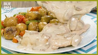 PECHUGA de pollo con CHAMPIÑONES y salsa blanca  BUENAZO [upl. by Bat]