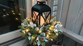 Easy Christmas Planters  Lantern Planter Floral Arrangement  Outdoor Decorating [upl. by Nnylacissej]