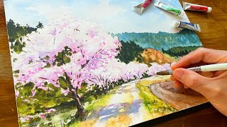 【誰でも簡単】桜の風景を水彩で描くプロセスとテクニックを全てお見せしますpt2【使用色も解説】 [upl. by Stine]