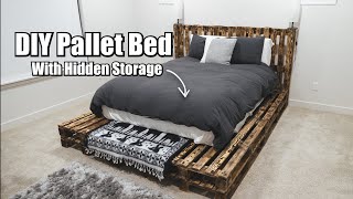 DIY Pallet Bed With Hidden Storage [upl. by Notgnillew]