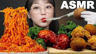 ASMR 🔥불닭볶음면과 치킨 치즈볼 리얼사운드 먹방 SPICY FIRE NOODLE amp CHICKEN MUKBANG  SUB  AeJeong ASMR [upl. by Atteragram]