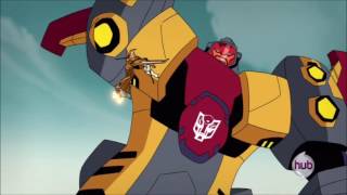 Transformers Animated  Omega Supreme vs Decepticons [upl. by Ahsitauq]