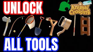 Unlock ALL Tools  Animal Crossing New Horizons Pole Ladder Shovel Axe Slingshot Net [upl. by Enitsirhc]