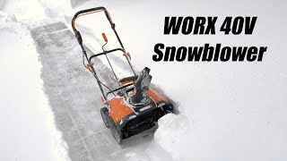 Worx 40V Snowblower in Heavy Snow Quick Review [upl. by Eelyrehc]