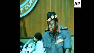 SYND 19 7 75 UGANDAN PRESIDENT IDI AMIN ADDRESSES A MEETING OF THE ORGANISATION OF AFRICAN UNITY [upl. by Hawthorn642]