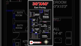 30’× 40’ house plan 30 by 40 home plan East Facing 2 BHK amp parking floorplan [upl. by Inwat]