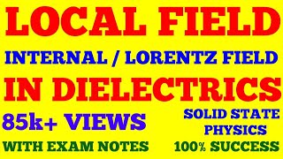 LOCAL FIELD IN DIELECTRICS  INTERNAL FIELD  LORENTZ FIELD  SOLID STATE PHYSICS  WITH EXAM NOTES [upl. by Tiernan]