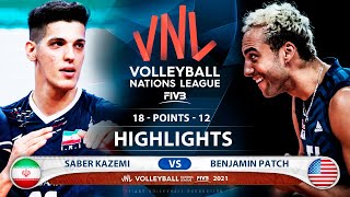 Iran vs Usa  VNL 2021  Highlights  Saber Kazemi vs Benjamin Patch [upl. by Ahsekam]