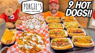 Porgies Massive Specialty Hot Dog Challenge w Loaded BBQ Tots [upl. by Lal455]