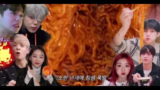 KPOP IDOLS VS SPICY NOODLE [upl. by Eibbob55]