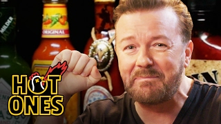 Ricky Gervais Pits His Mild British Palate Against Spicy Wings  Hot Ones [upl. by Marjorie]