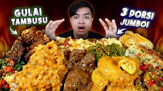 MUKBANG 3 BUNGKUS NASI PADANG JUMBO  PAKAI SEMUA LAUK TAMBUSU KIKIL RENDANG [upl. by Nahtaneoj]