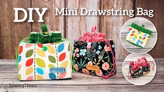 DIY Mini Drawstring Bag  How to make a Cosmetic Pouch sewingtimes [upl. by Anerda]