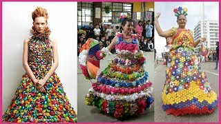 LAS MEJORES IDEAS DE VESTIDOS CREATIVOS CON MATERIAL RECICLABLE 2019 [upl. by Akemit]