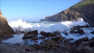 1 hour video of ocean waves breaking on a rocky beach at sunrise  HD 1080P [upl. by Inahc658]