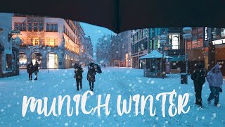 Munich City Winter Walk First Snowfall ASMR 4K Walking Ambience [upl. by Valorie]