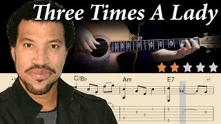 🔴Three Times A Lady Lionel RichieCommodores🔴Easy Fingerstyle Guitar TutorialㅣTabs ampLyrics [upl. by Ahsikad295]