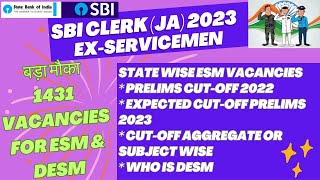 SBI CLERK JA PRELIMS CUTOFF 2023 FOR EXSERVICEMEN I ESM [upl. by Ringe]