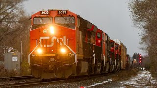 Northbound CN M313 Manifest train with 6 units at Langstaff GO November 19 2022 [upl. by Volotta]