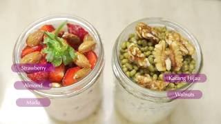 Overnight Oatmeal Strawberry with Lemon and Almond amp Banana with Mung Bean and Walnuts [upl. by Nemaj]