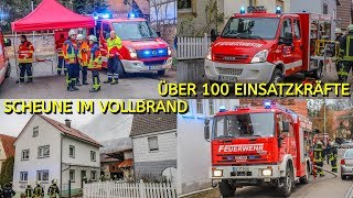 SCHEUNE IN VOLLBRAND FEUERWEHR im EINSATZ  Feuer droht überzugreifen  VERLETZTER FEUERWEHRMANN [upl. by Atalya991]