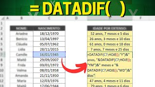 Como Calcular IDADE Completa no Excel  Função DATADIF  Dia Mês e Ano [upl. by Llerraj]