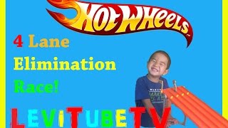 HOTWHEELS 4 Lane Elimination track Race way TOY review LeviTubeTv kids playing fun racing toy [upl. by Hsekar]