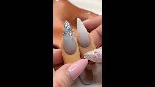 Beginner Acrylic Nail Art Tutorial  Winter Snowy Sparkle Acrylic Nail Ombré [upl. by Wordoow]