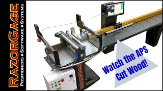 Automatic Pusher Upcut Saw cutting wood bundles RazorGage [upl. by Arbas]