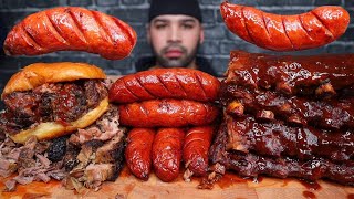 ASMR BBQ RIBS SMOKED BEEF BRISKET SAUSAGE AND FRIES MUKBANG [upl. by Nottnerb]