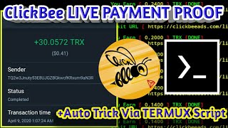 30 TRX Live Payment🔥Clickbee Live Payment Proof  ClickBee Auto Trick Termux  Earn Unlimited TRX [upl. by Mich]