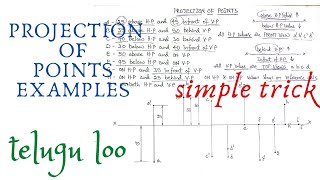 Examples on Projection of Points  Engineering Drawing  BTech  Diploma  Mechanical  Telugu [upl. by Sarina]