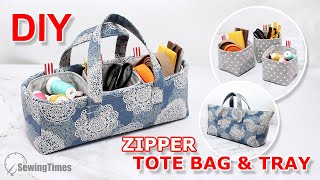 DIY ZIPPER TOTE BAG amp TRAY  Organizer Pouch Bag Tutorial sewingtimes [upl. by Nirual]