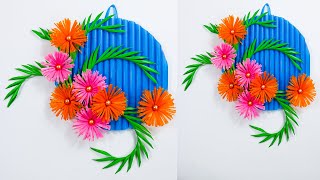 hiasan dinding dari sedotan dengan bunga sederhana  DIY wall decoration with flowers straw [upl. by Xirdnek749]