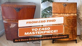 How I Made £450 from a £50 Cocktail Cabinet Furniture Transformation Revealed artdeco decoupage [upl. by Enoj234]