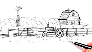 How to draw a Farm  Tractor drawing [upl. by Ulric]