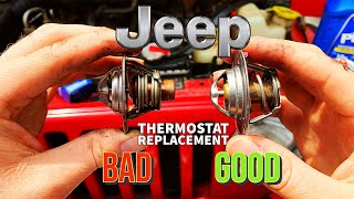 Jeep Wrangler 40 Thermostat Replacement HowTo [upl. by Sirrep]