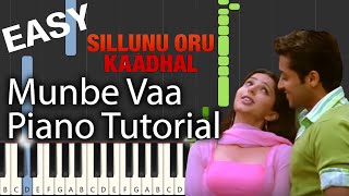 Munbe Vaa EASY Piano Tutorial Notes amp MIDI  Sillunu Oru Kaadhal  Tamil Song [upl. by Delila]