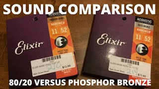 Elixer Strings comparison  8020 vs Phosphor Bronze Nanoweb Strings 1152 [upl. by Anidal]