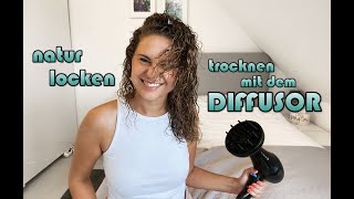 Natürliche Locken TROCKNEN mit einem DIFFUSOR  ohne FRIZZ [upl. by Ylrebmik]