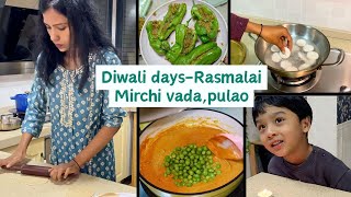 My diwali day was busy but I managed to cook a lot I Husband loved Mirchi vada [upl. by Assirram814]