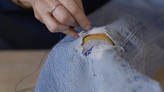 How to Repair Jeans with a Fabric Patch  Levi’s [upl. by Atinauj]