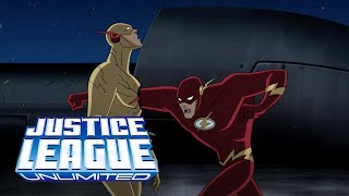 Justice Lords Reverse Flash appears and both teams fight again  Justice League Unlimited [upl. by Reldnahc]