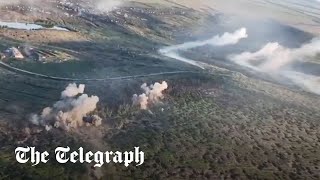 Russian tank column blown up by lethally accurate Ukrainian artillery near Bakhmut [upl. by Bakeman]