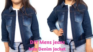 DIY mens old jeans into jacket  Recycle  Reuse old jeans to denim jacket  old jeans diy ideas [upl. by Ahsimek284]