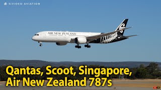 Qantas VHZNG Scoot 9VOJH Singapore 9VSCD amp Air NZ ZKNZJ arriving at Perth Airport [upl. by Sillek793]