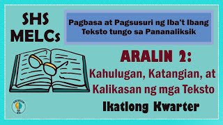 Aralin 2 Kahulugan Katangian at Kalikasan ng mga Teksto SHS Grade 11 MELCs Part 1 Ver1 [upl. by Marven565]