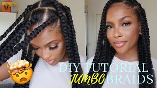 DIY JUMBO BRAIDS TUTORIAL FOR BEGINNERS Easy elastic band method [upl. by Truda]