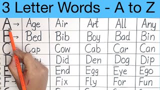 3 letter words in English  THREE LETTER WORDS  Build Kids Vocabulary  A to Z Alphabet spelling [upl. by Bergman]