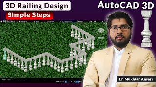 How to Make Beautiful 3D Railing in AutoCAD in Hindi [upl. by Niliac]